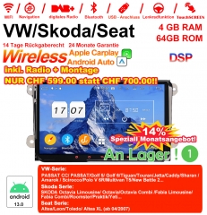 9 pouces Android 13.0 Autoradio/multimédia 4Go de RAM 64Go de ROM pour VW Magotan, Passat, Tiguan, Touran, Seat, Skoda CarPlay / Android Auto intégré