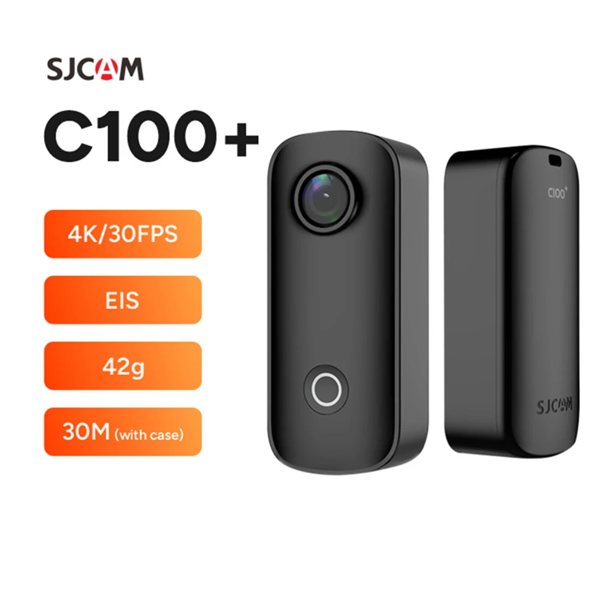 Caméra d'action SJCAM C100 Plus 4K étanche à 30 m, WiFi 2,4 GHz, caméra de sport, stabilisation d'image électronique (EIS), casque de vélo