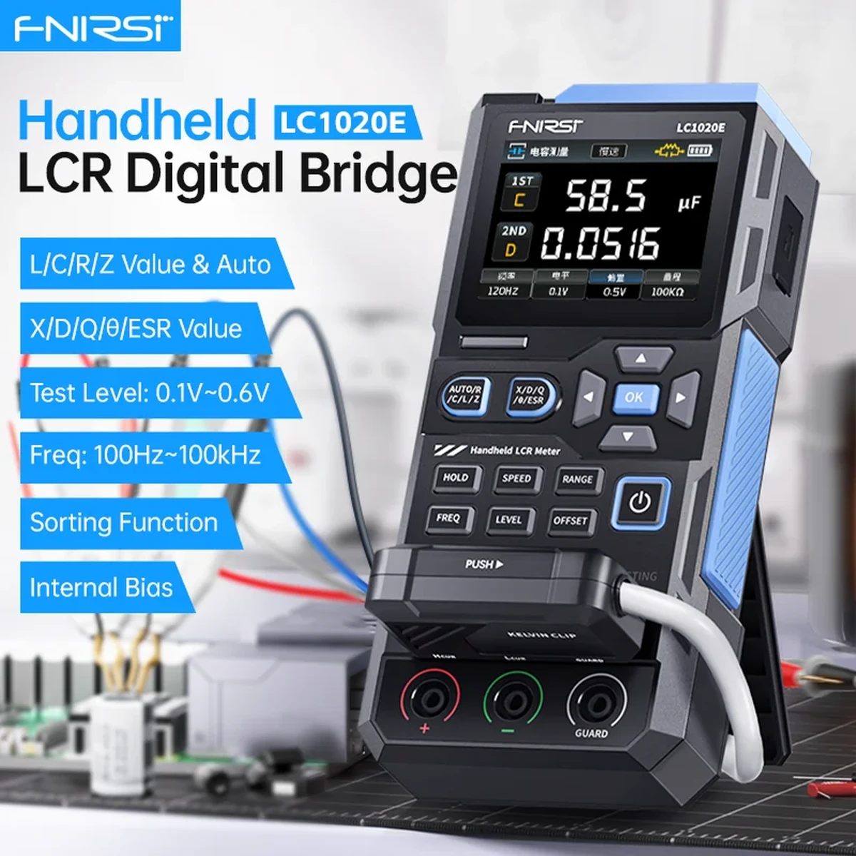 FNIRSI LC1020E Handheld Digital Bridge LCR Meter, Automatic L/C/R Measurement
