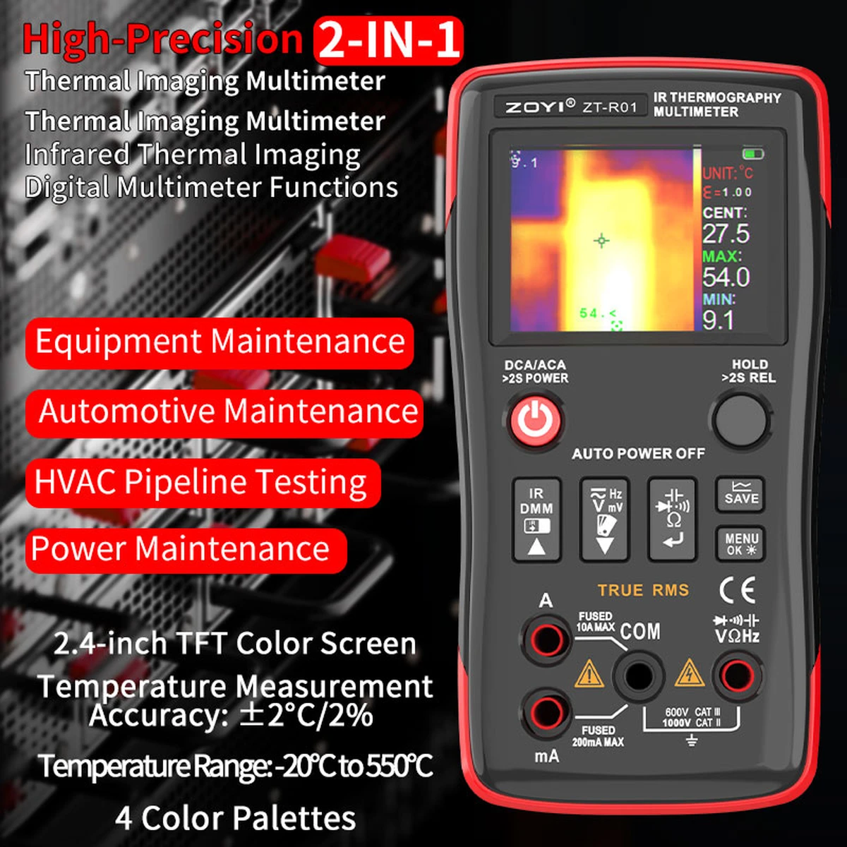 ZOYI ZT-R01 Portable HD Infrared Thermal Imaging Camera Digital Multimeter 2-in-1 Push Button Multimeter for Electricians