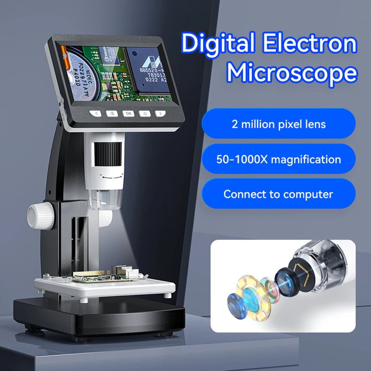 Microscope numérique électronique LCD 1080p de 4,3 pouces avec grossissement 1000x pour la réparation de soudures de circuits imprimés
