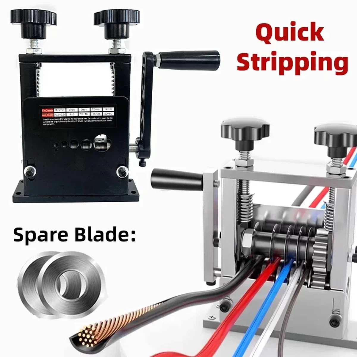 Dual-drive wire stripper, wire stripping tool for 1–17 mm scrap wire, copper wire stripper