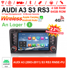 7 Inch Android 13.0 Car Radio / Multimedia 4GB RAM 64GB ROM For AUDI A3 (2003-2011) S3 RS3 RNSE-PU Built-in Carplay / Android Auto
