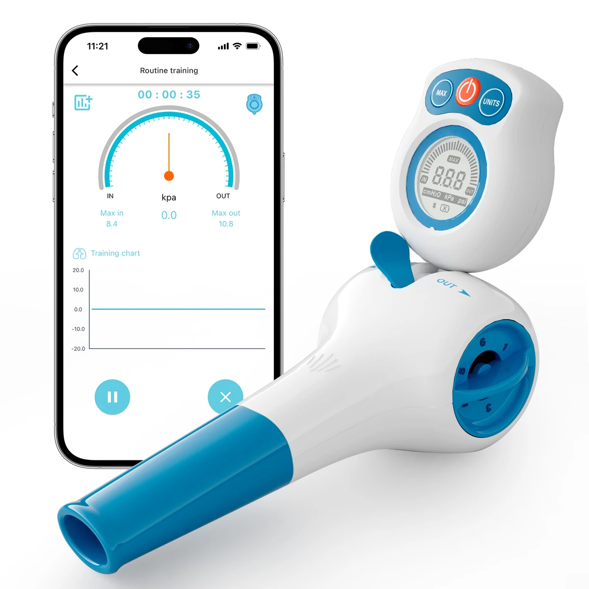 Appareil d'exercice respiratoire avec manomètre numérique, entraîneur pulmonaire, entraîneur des muscles respiratoires