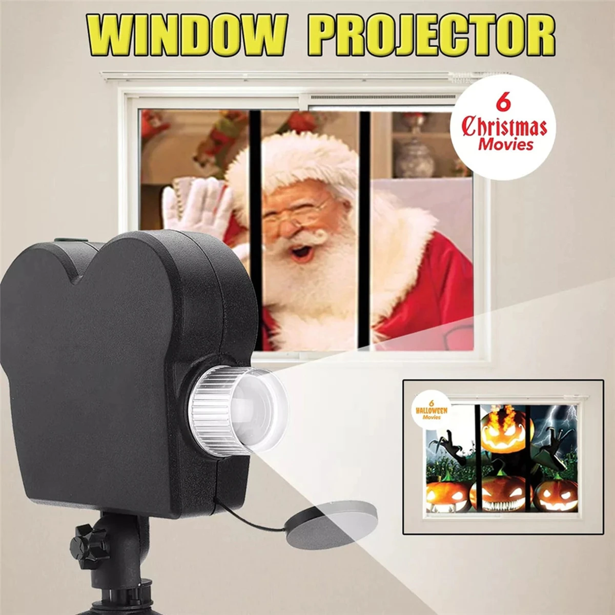 Projecteur LED holographique étanche pour Halloween et Noël, 12 films, ambiance effrayante.