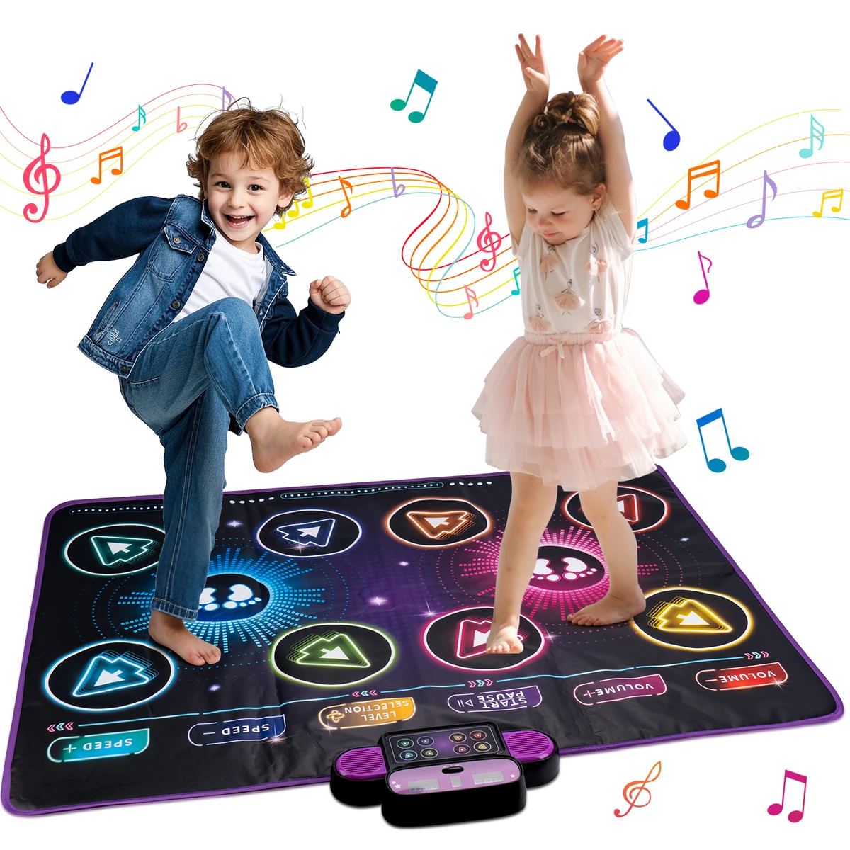 Tapis de danse pour enfants, tapis de danse électronique, mode deux joueurs avec tapis de musique au sol à 9 niveaux, jouet éducatif