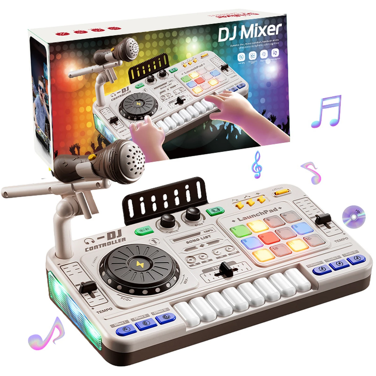 Kids Simulation DJ Mixer Controller Toy Multifunctional Music Effects Electronic Learning Game