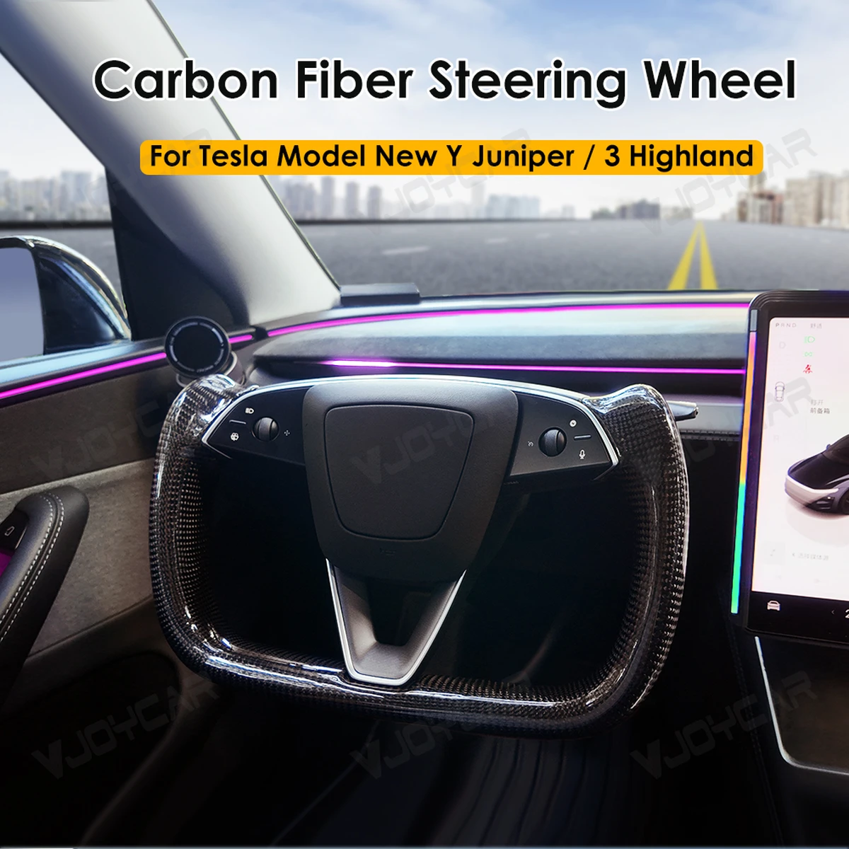 Poignée de direction YOKE unique pour Tesla Model Y, Juniper Model 3, Highland, entièrement en carbone, direction de luxe
