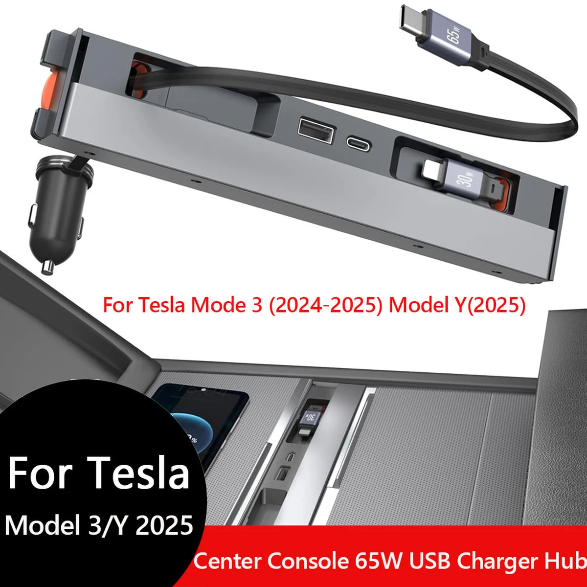Pour Tesla Model Y Juniper 2025, console centrale rétractable, hub USB, Model 3, chargeur de téléphone Highland, station de recharge rapide
