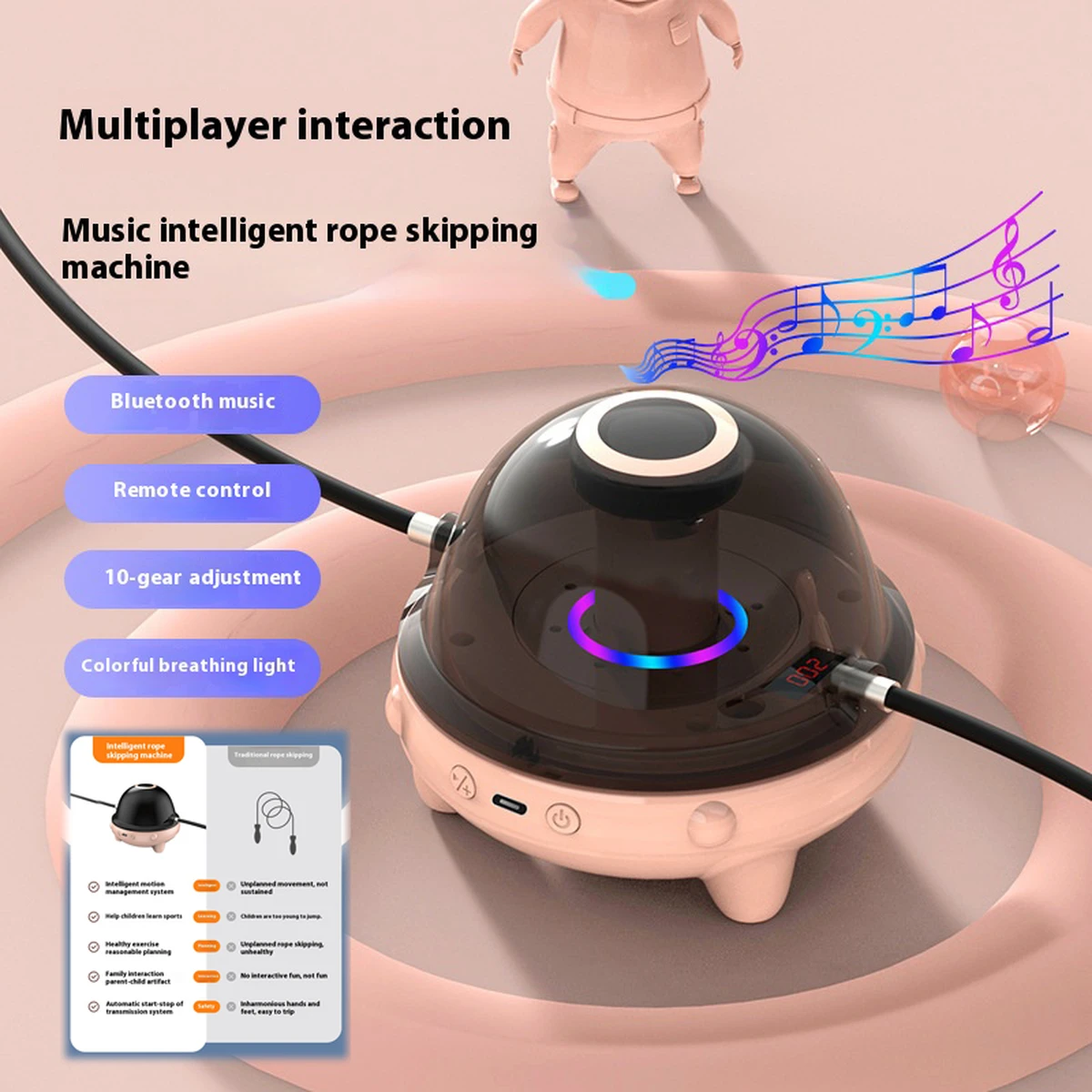 Machine à sauter électrique automatique intelligente Bluetooth pour plusieurs personnes, fitness, corde à sauter intelligente