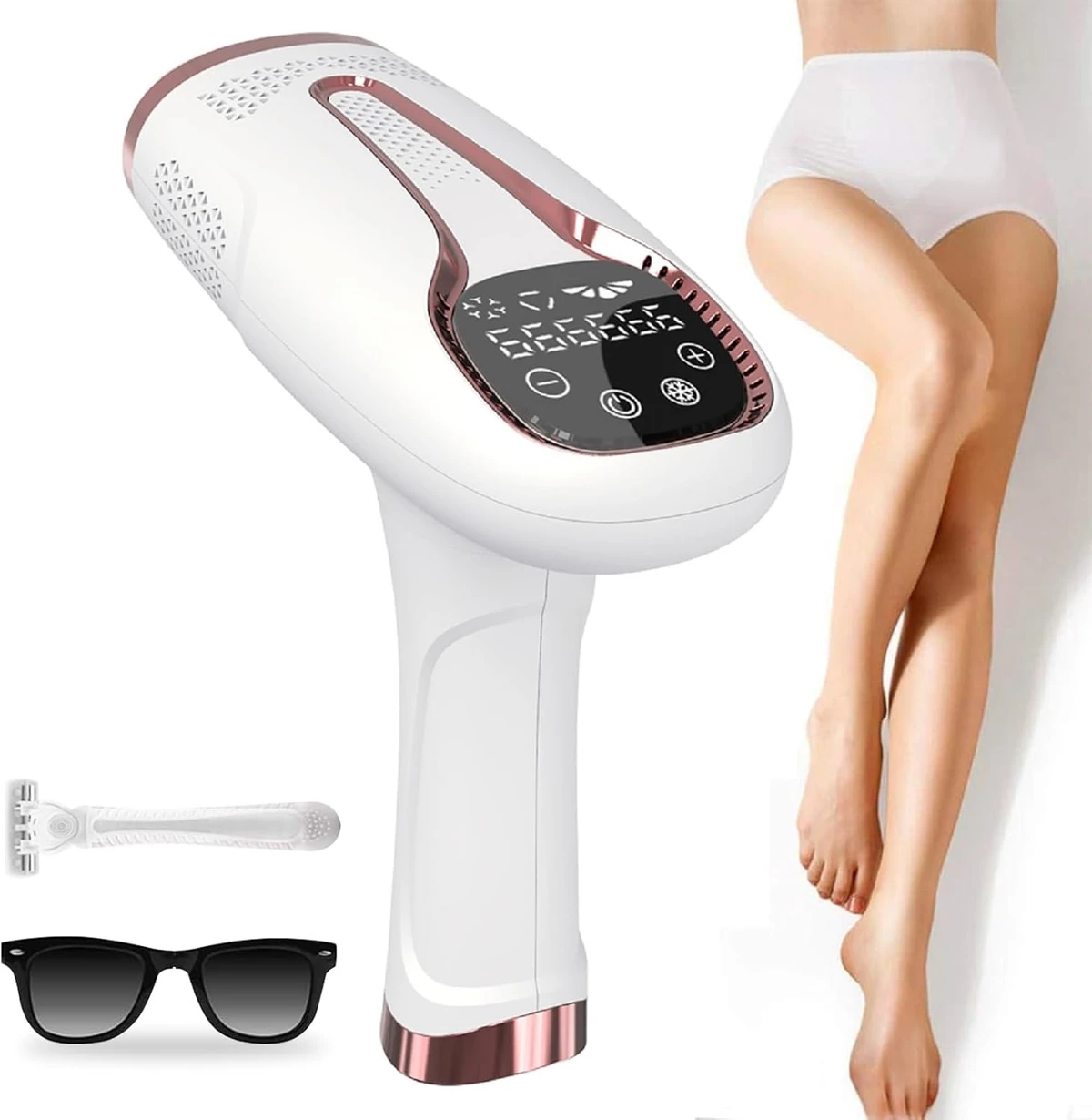 IPL hair removal device, painless laser epilator for women, permanent hair removal, body, bikini and face