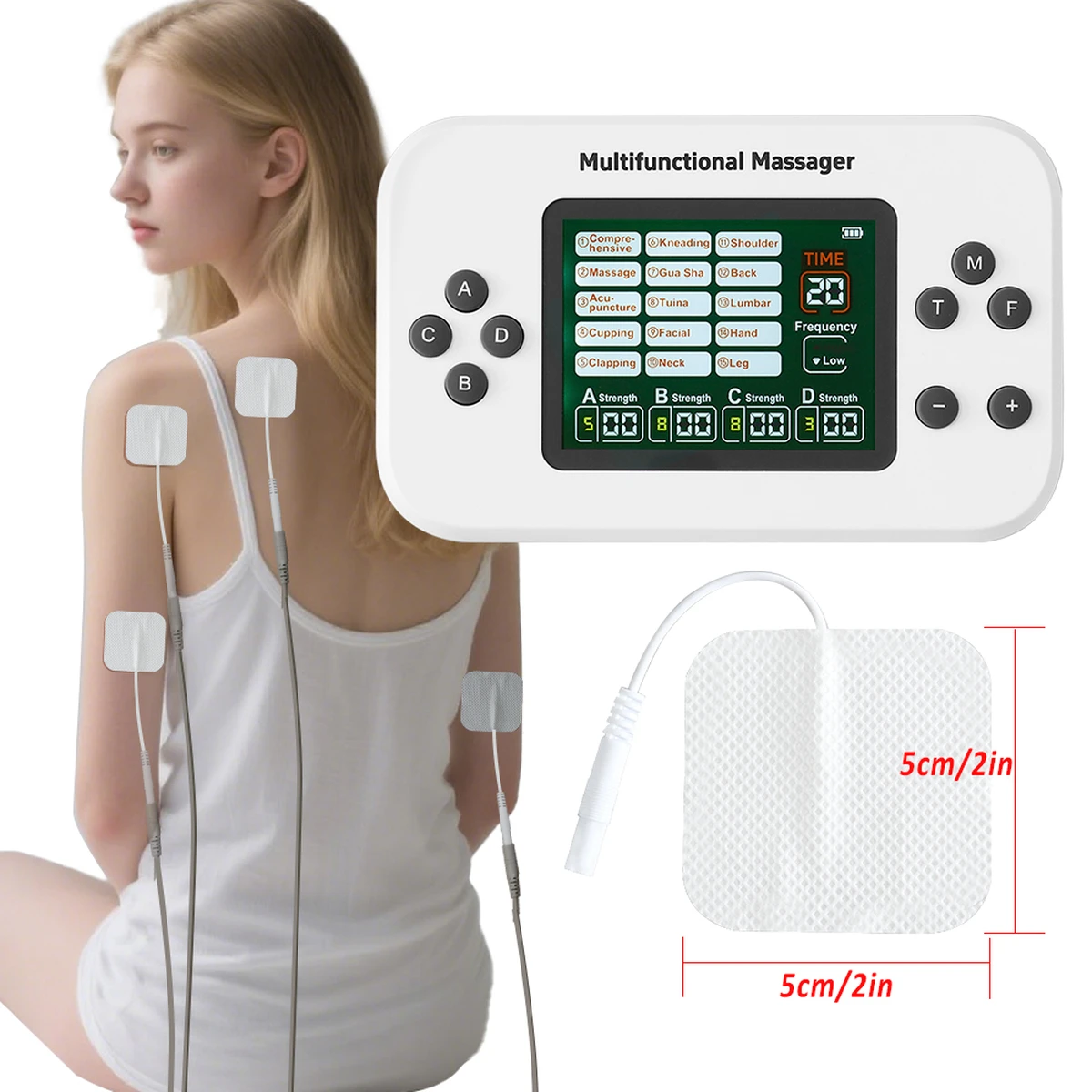 Electric physiotherapy device with 30 levels, 4 outputs, TENS multifunctional massage device, EMS vibration