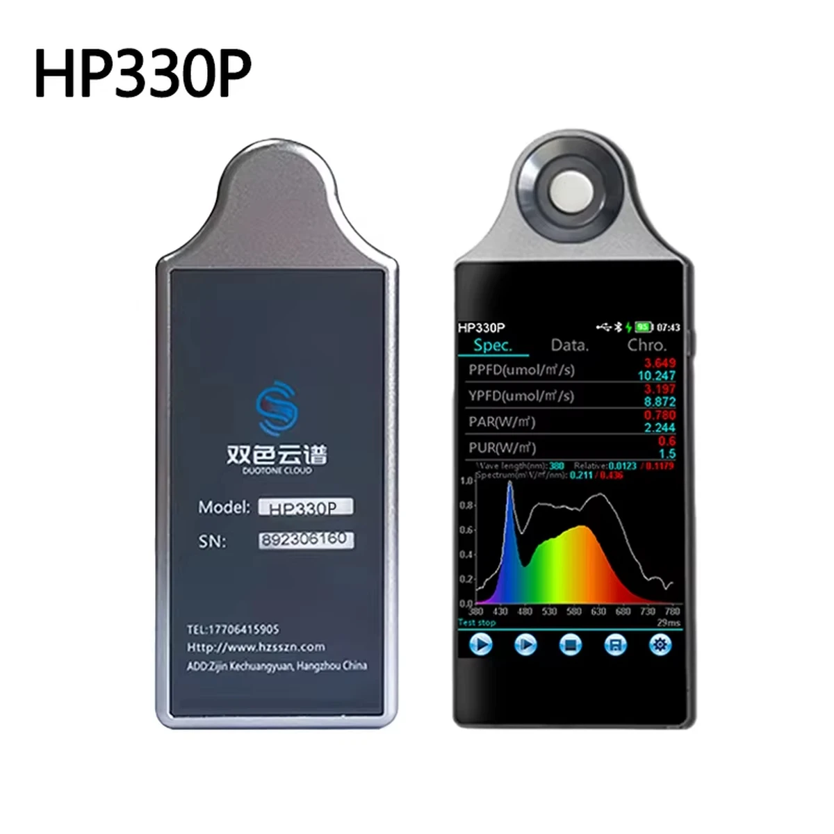Spectromètre PAR portable HP330P DUOTONE CLOUD Light PPFD pour une croissance optimale des plantes