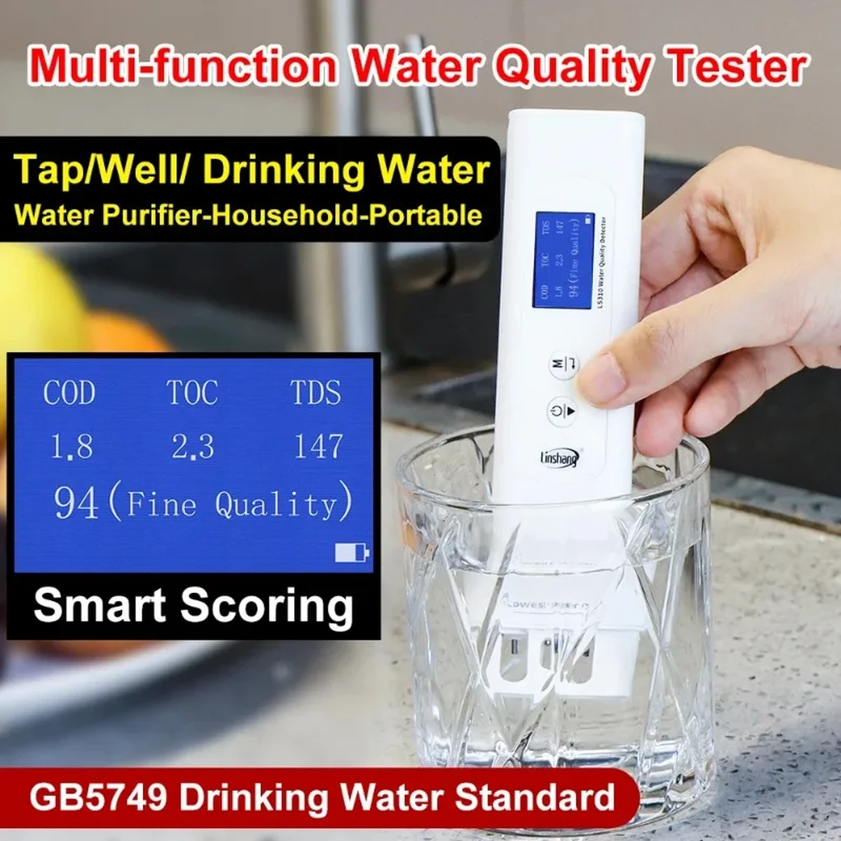 Testeur de qualité de l'eau LS310 TDS TOC COD Multiparamètre étanche IP67 EC Température