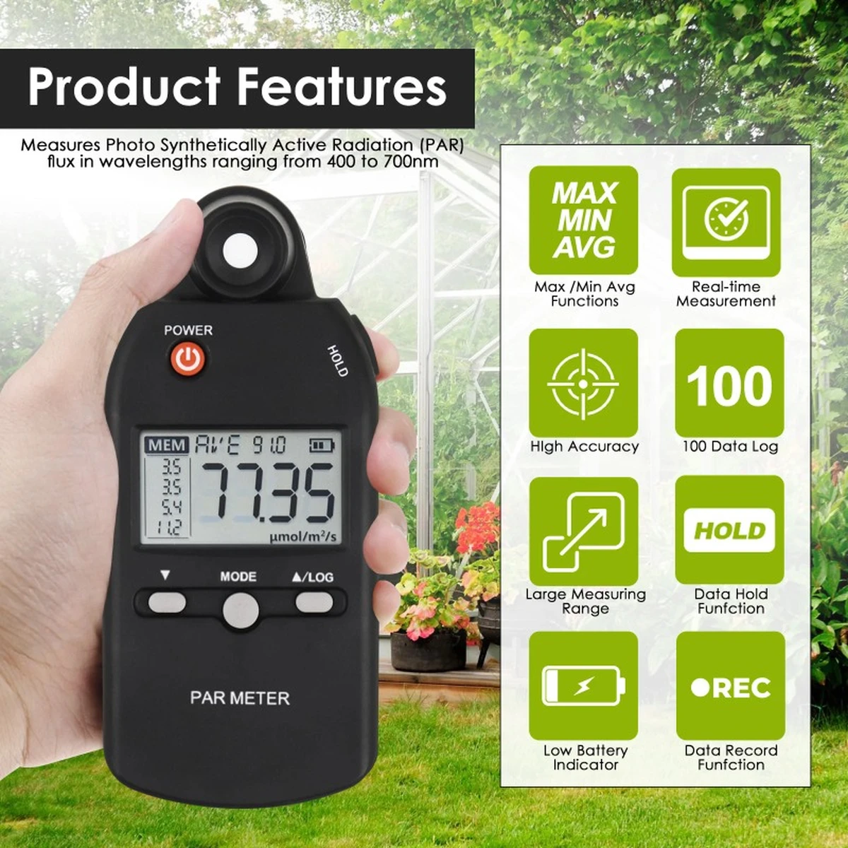 GA Professional PAR Meter, testeur PPFD, capteur quantique, spectre complet