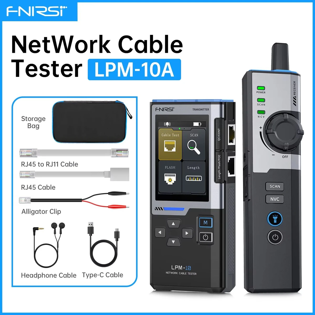 FNIRSI LPM-10A Détecteur de câbles intelligent Testeur de lignes RJ45/RJ11 Testeur de câbles LAN Flash de ports