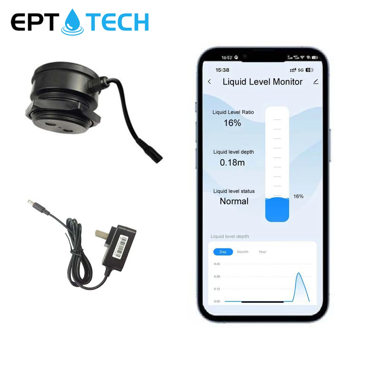 Wireless ultrasonic level indicator TLC2206 – App-controlled tank monitor with alarm for water and heating oil