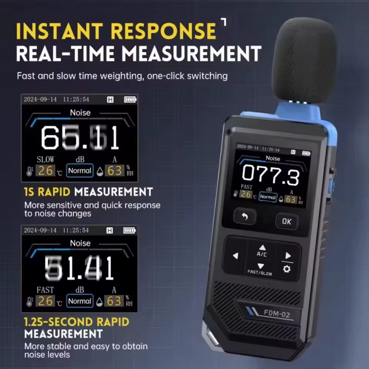 Sonomètre numérique FNIRSI FDM-02, décibelmètre pondéré AC haute précision 30 dB-130 dB