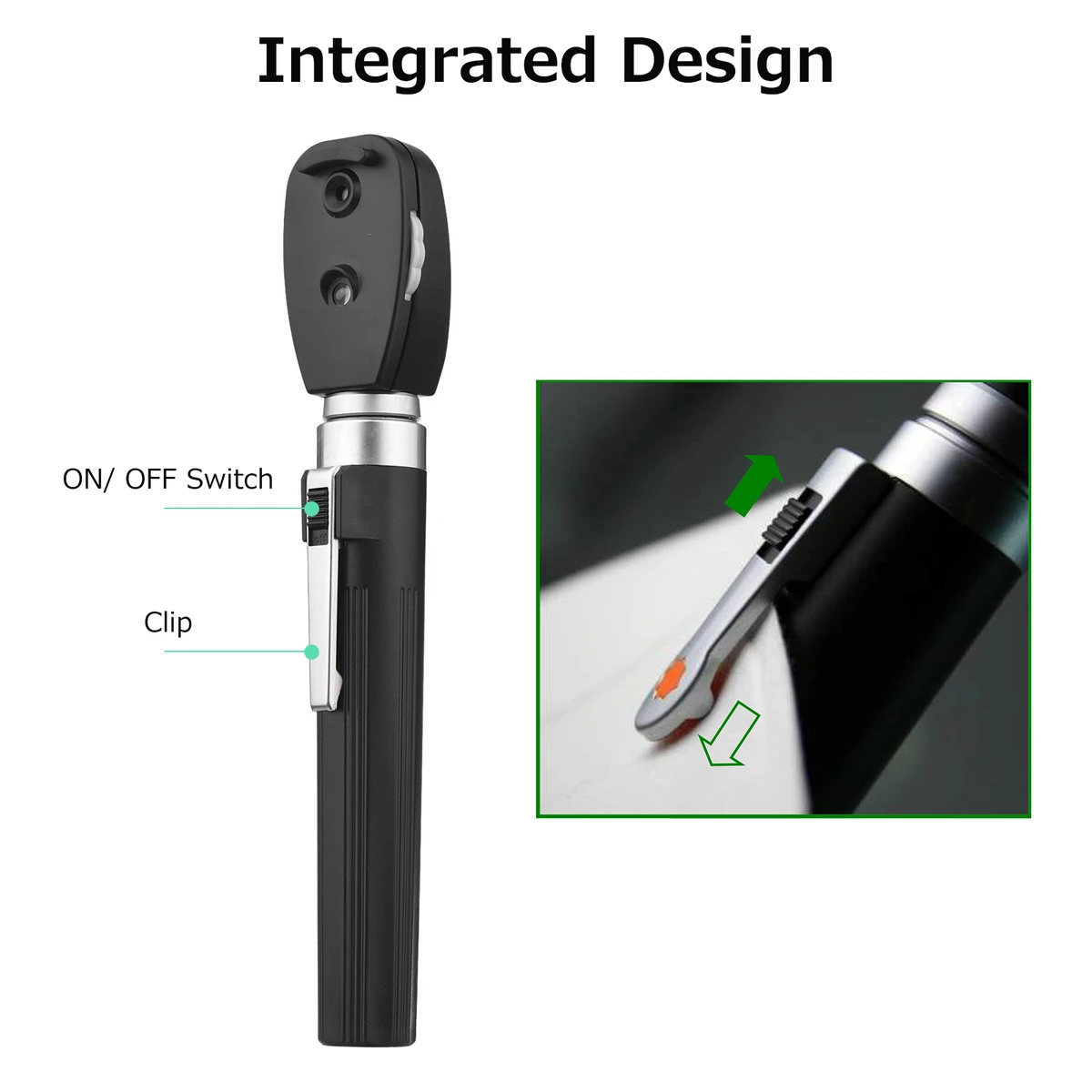 Direct ophthalmoscope with 5 different apertures for ophthalmic diagnostics and related accessories
