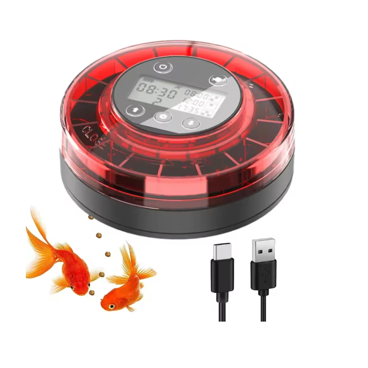 Distributeur automatique de nourriture pour poissons d'aquarium, avec minuterie et écran LCD.