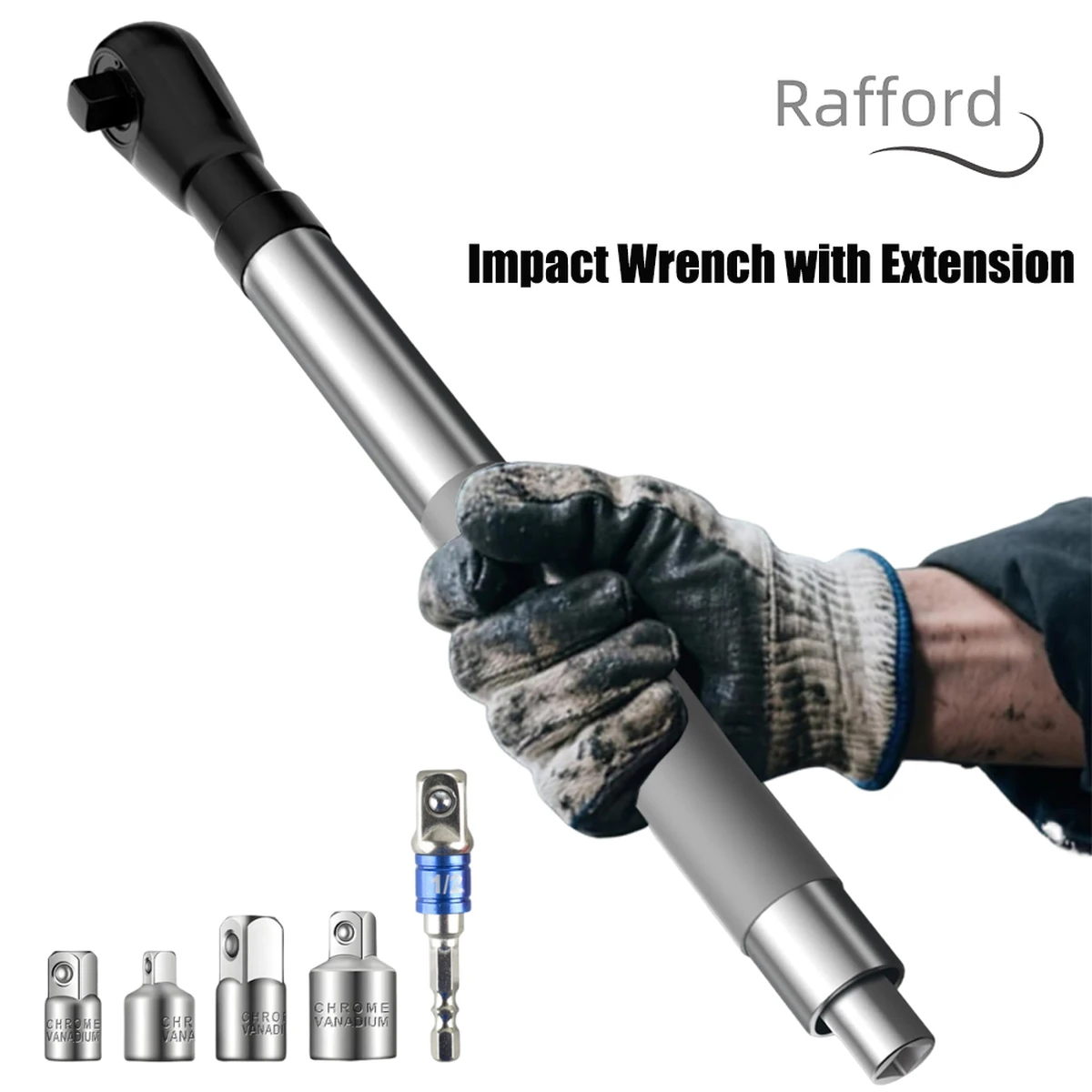 Rallonge à impact déportée, outil de réparation automobile avec 4 adaptateurs pour douilles et un adaptateur pour perceuse de 1/2 pouce