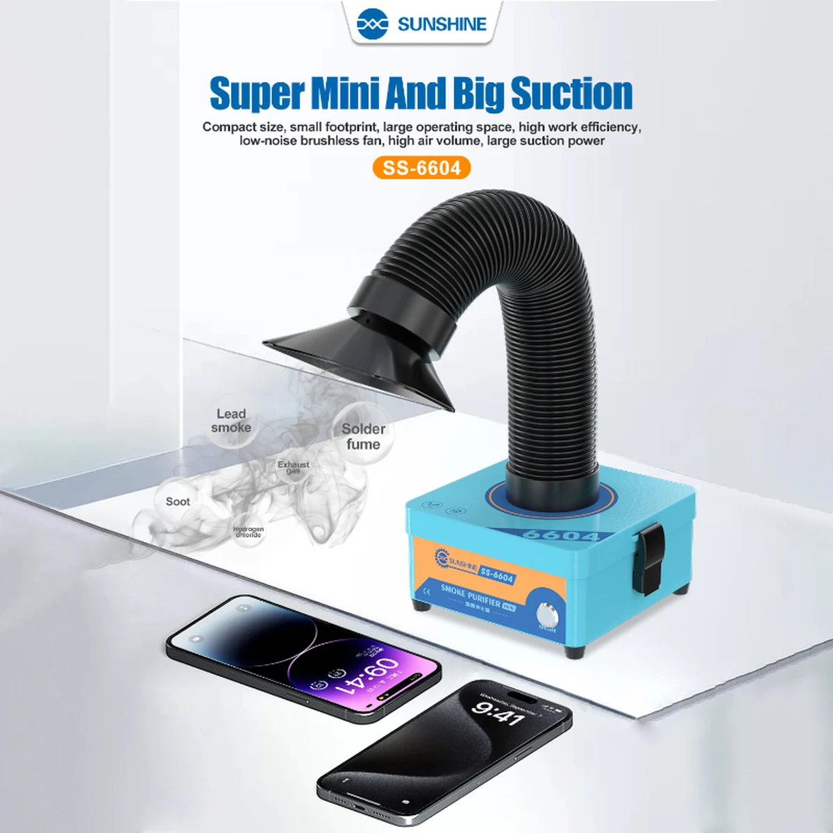 Nettoyeur de fumées SUNSHINE SS-6604, nettoyage efficace pour le soudage manuel, outils d'entretien de la filtration des fumées