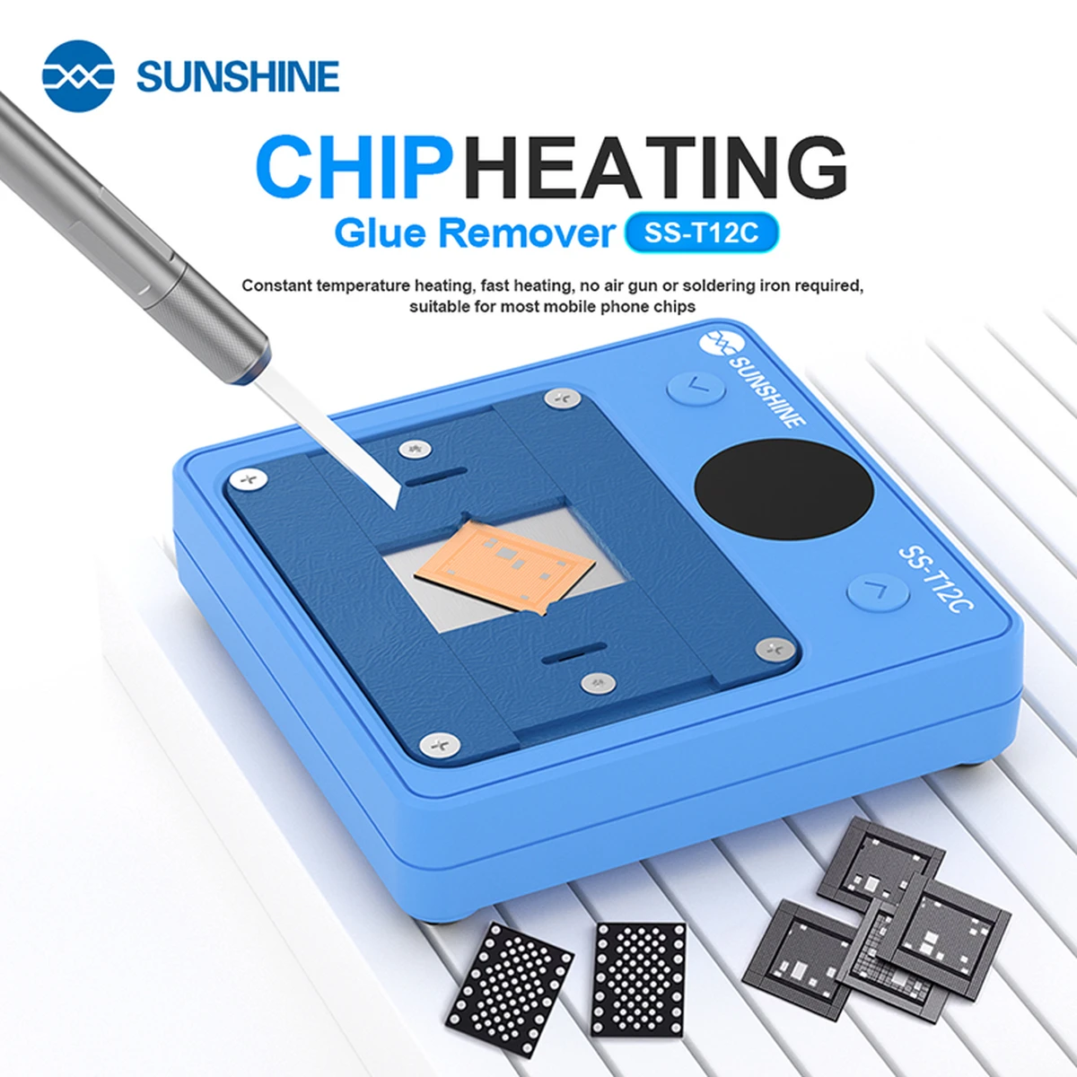 SUNSHINE SS-T12C Dissolvant d'adhésif chauffant pour puces, chauffage rapide, compatible avec une grande variété de puces