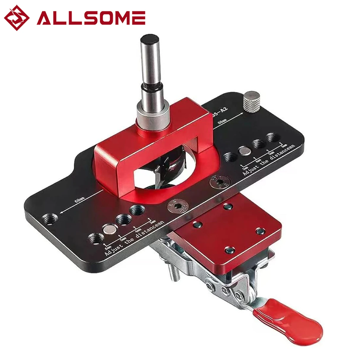 Allsome 35mm Concealed Hinge Jig Kit Woodworking Hole Drilling Guide Locator, Alloy Hole Opener Tools