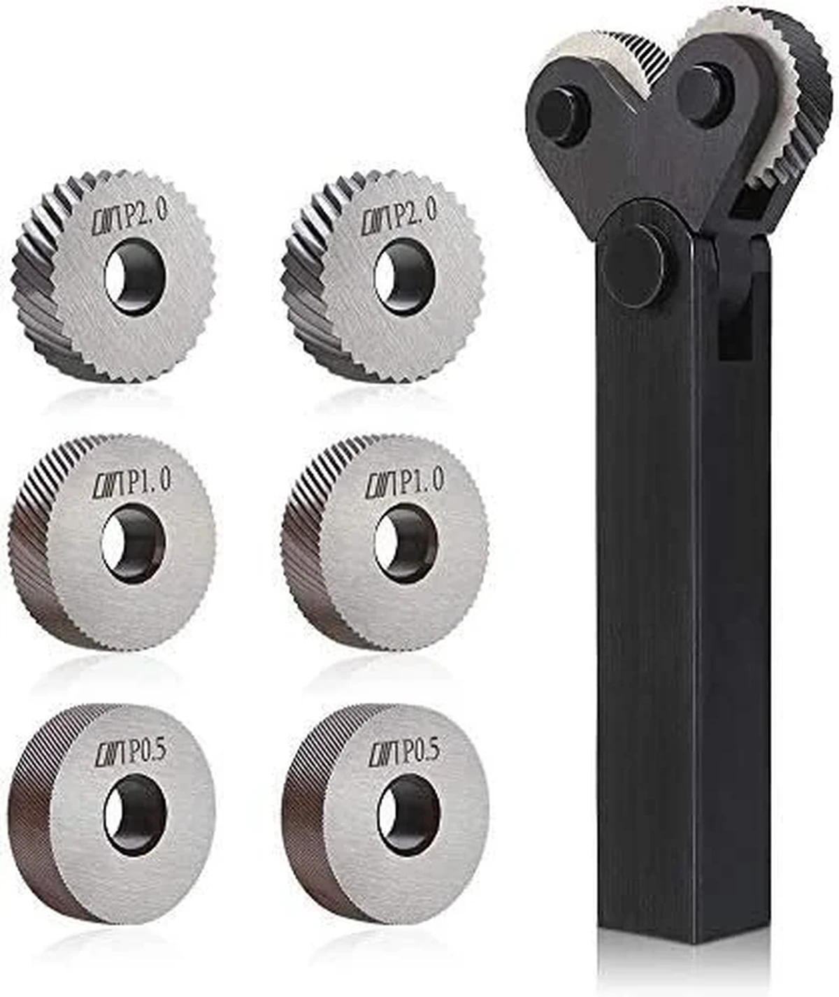 Allsome 7PCS Knurling Tool 0.5/1/2mm Diagonal Dual Wheel Linear Knurling Set Steel Lathe Cutter Wheel Knurling Tool