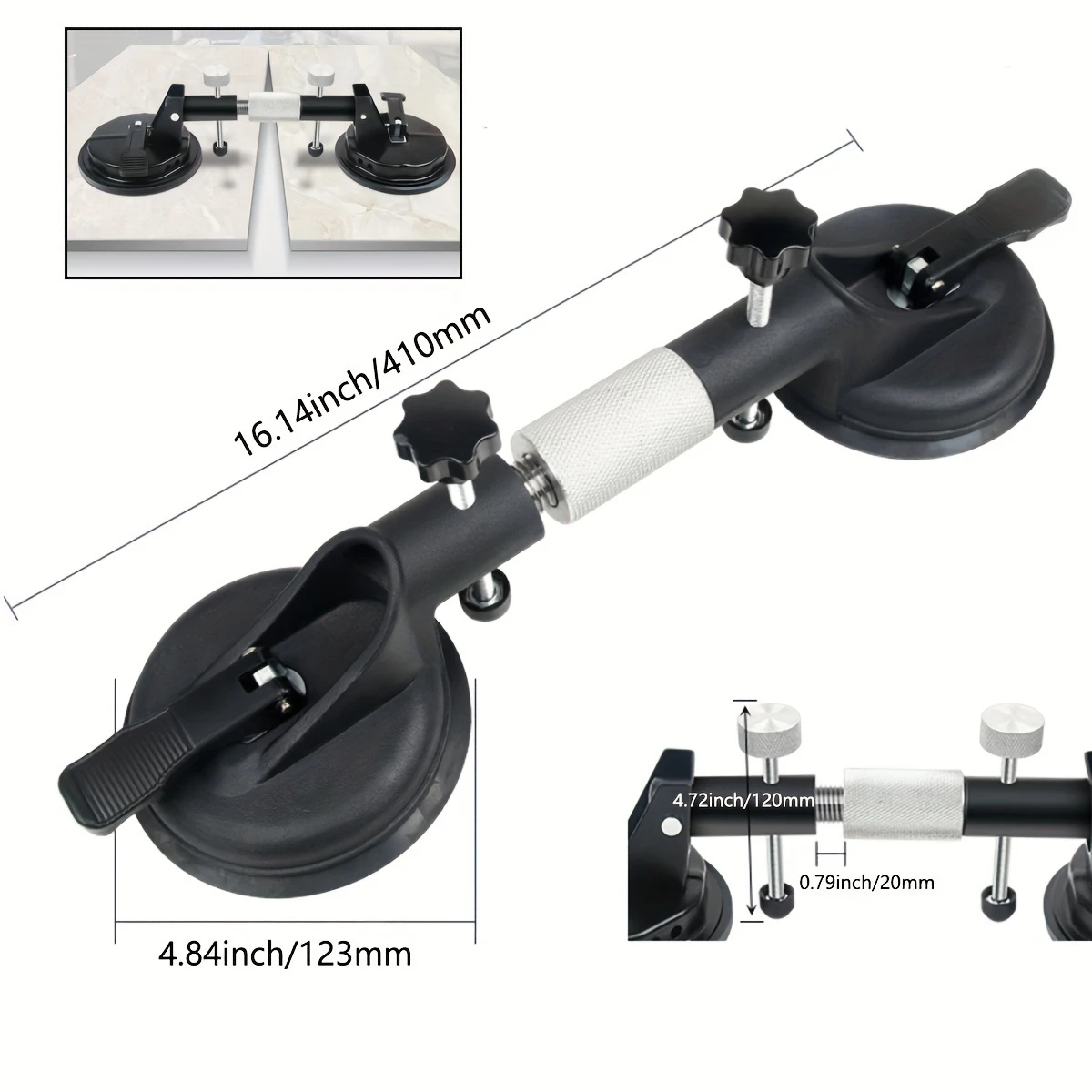 Aluminum vacuum lifter with suction cups – Robust glass holder for lifting glass, tiles & smooth surfaces