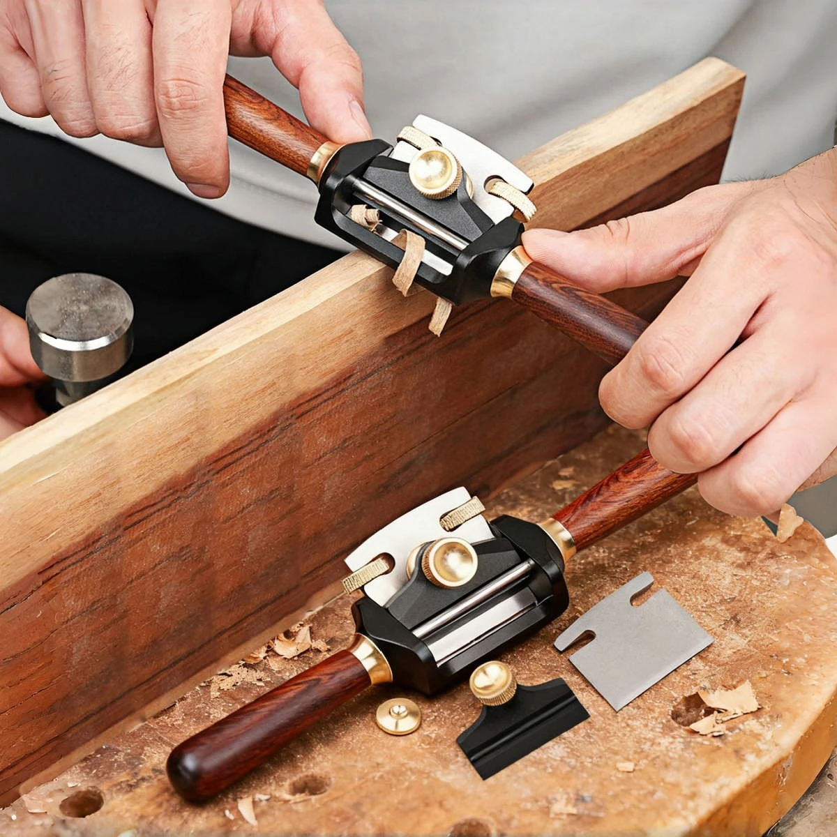 Adjustable two-handed mini planer tool, woodworking cutting plane made of aluminum alloy
