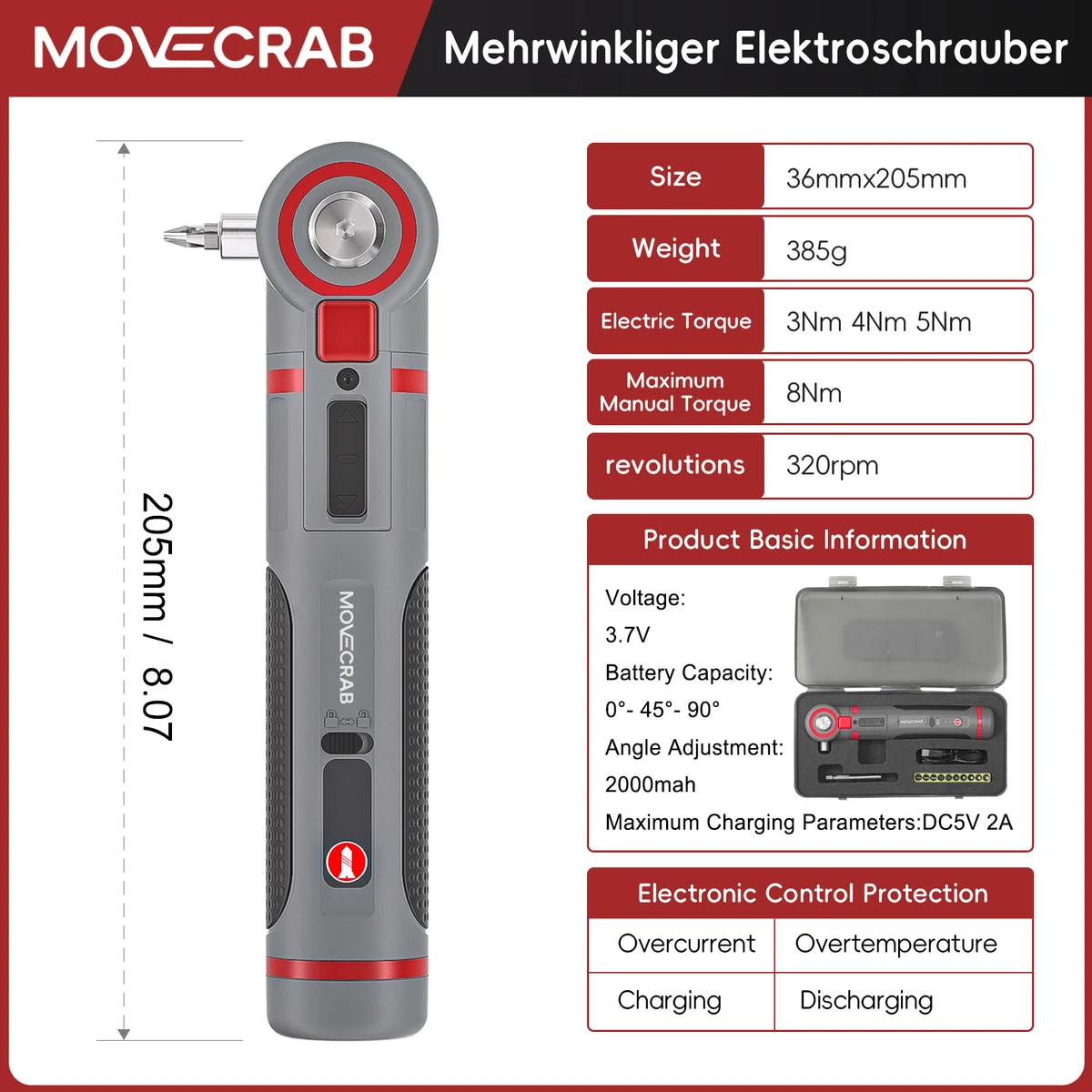 MOVECRAB Mini Electric Screwdriver Set with Adjustable Angle, Rechargeable Hand Tool