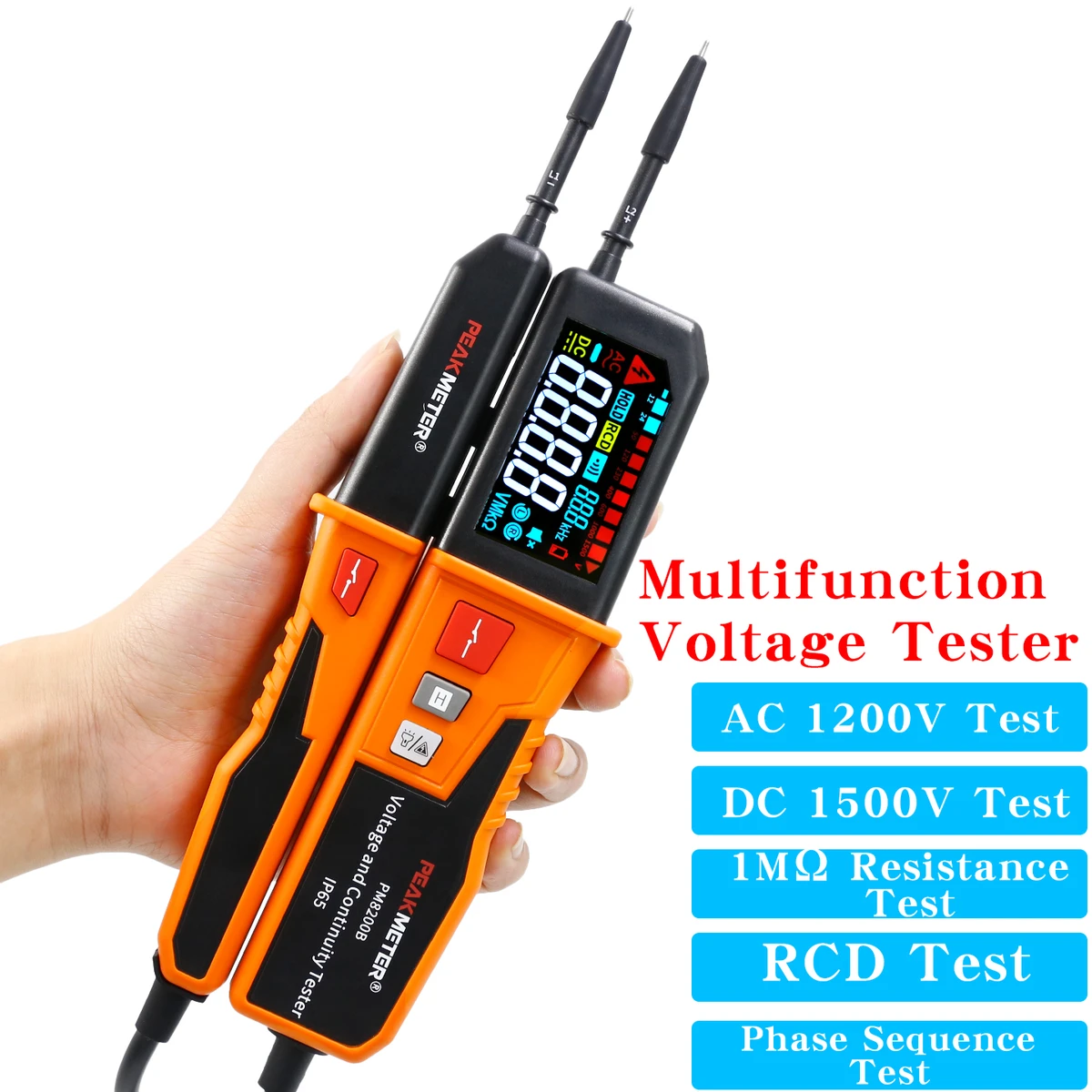 PM8200B Waterproof and dustproof intelligent AC/DC voltage meter with RCD test and polarity detection