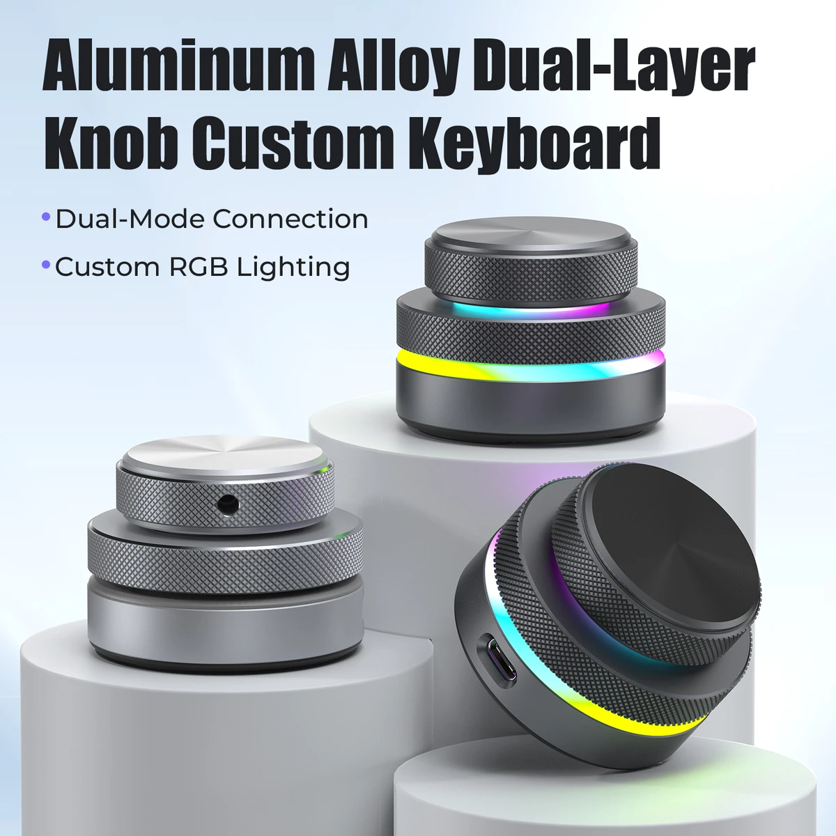 Clavier sans fil personnalisé à double couche, RGB, commandes personnalisées