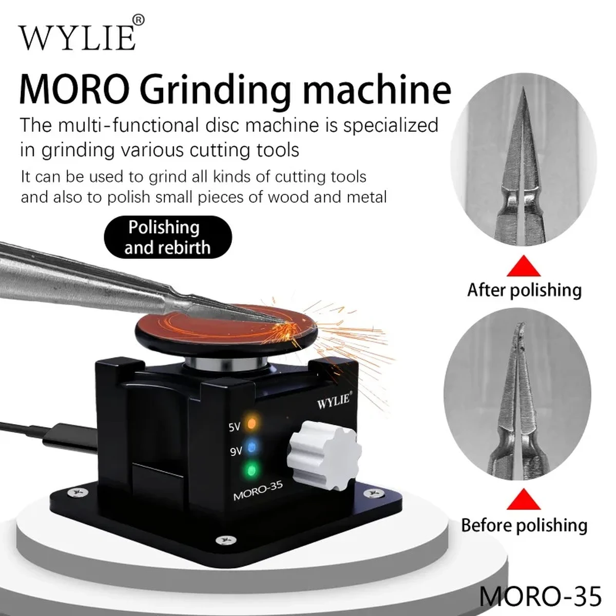 Machine de polissage/affûtage à disque magique WYLIE MORO-35 pour pinces à épiler, embouts de test de lames, outil de réparation