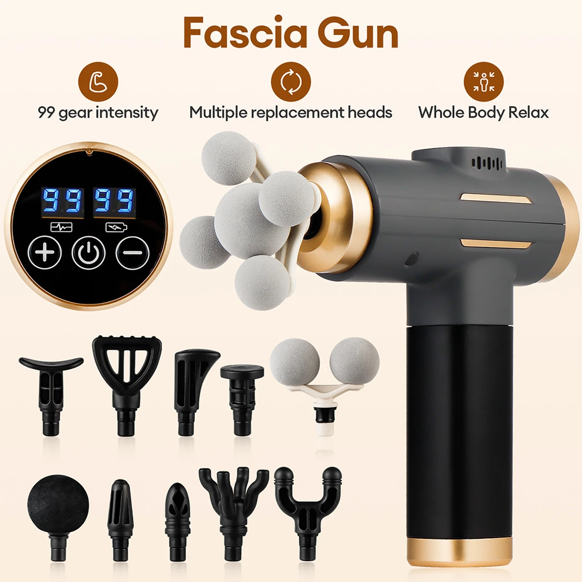 11-in-1 Electric Massage Gun, 99 Levels, Powerful Fascia Gun, High-Frequency Vibration, Body Massage Gun