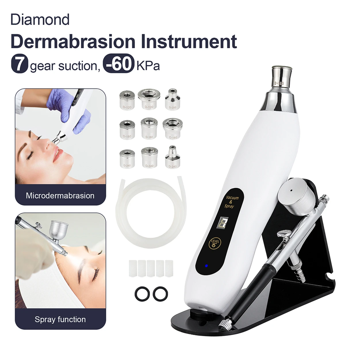 Appareil de microdermabrasion diamant – Exfoliant visage avec aspirateur de points noirs, nettoyage en profondeur et hydratation par aérographe