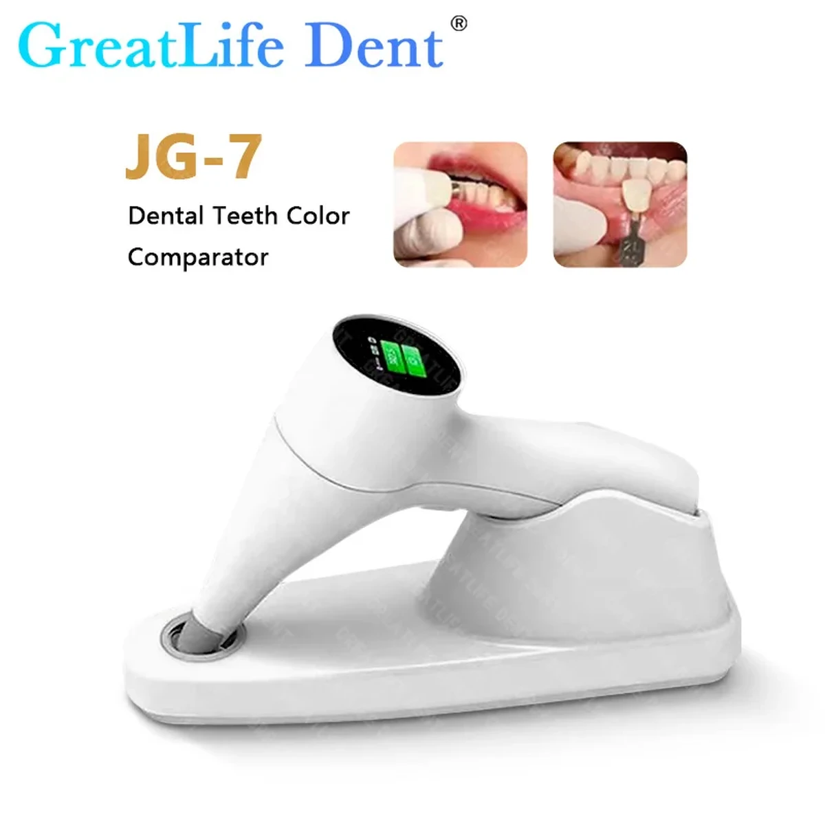 Wireless photoelectric tooth color comparator for dental purposes with LED screen