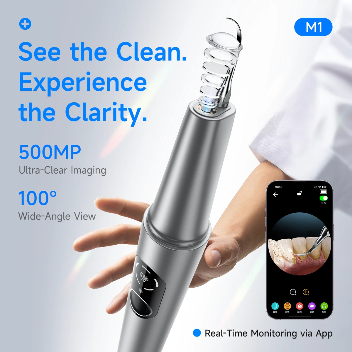 Visible electric ultrasonic tooth cleaner with camera, tartar remover, tooth stain cleaning tools