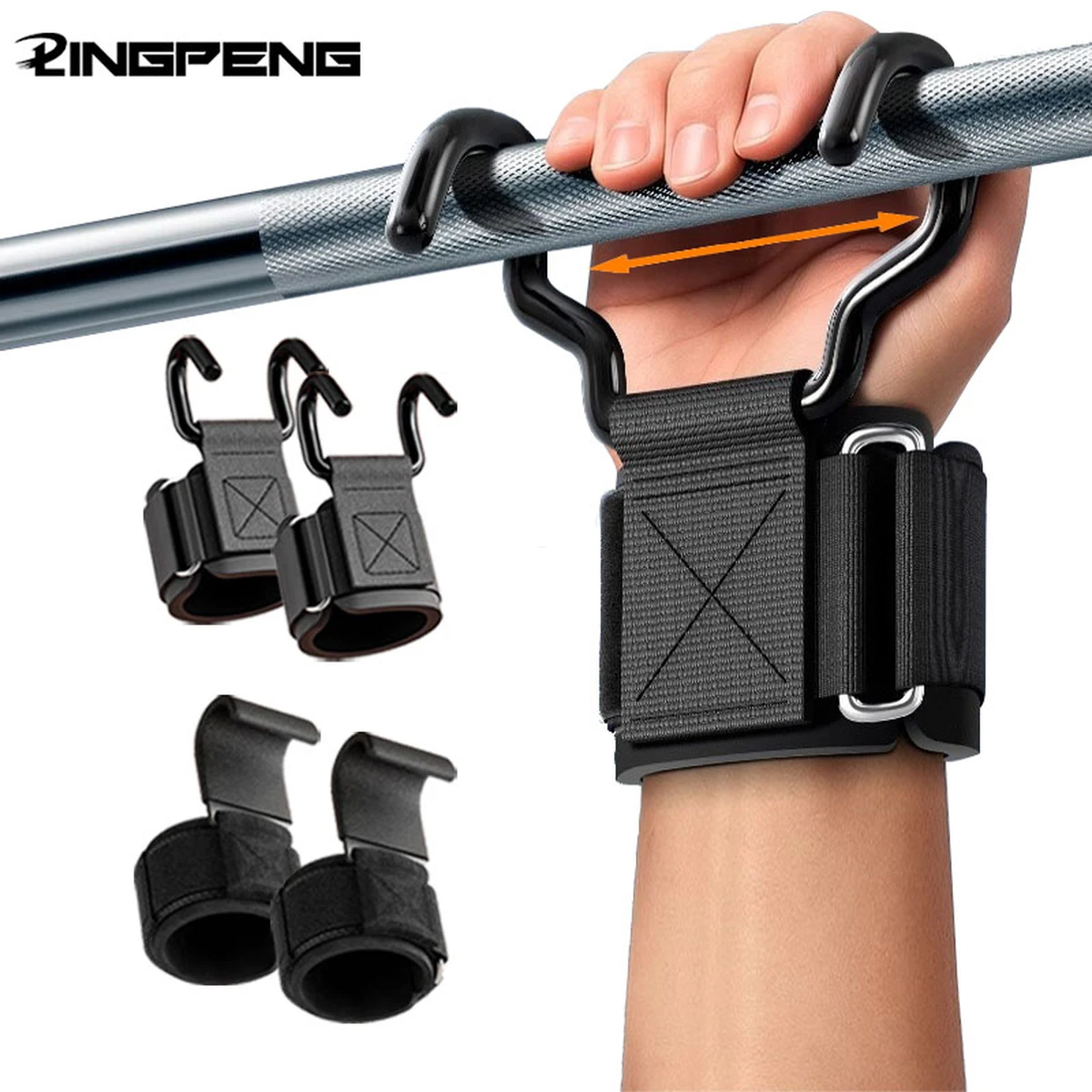 Weightlifting Hook Handles with Wrist Wraps – Gym Fitness Barbell Strap, Pull-Ups, Powerlifting Gloves