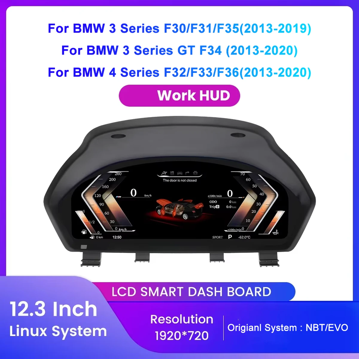 Upgrade for BMW 3 Series & 4 Series F30 F31 F32 F33 F36: 12.3 inch Digital Cockpit with Virtual Display, Apple CarPlay & Android Auto