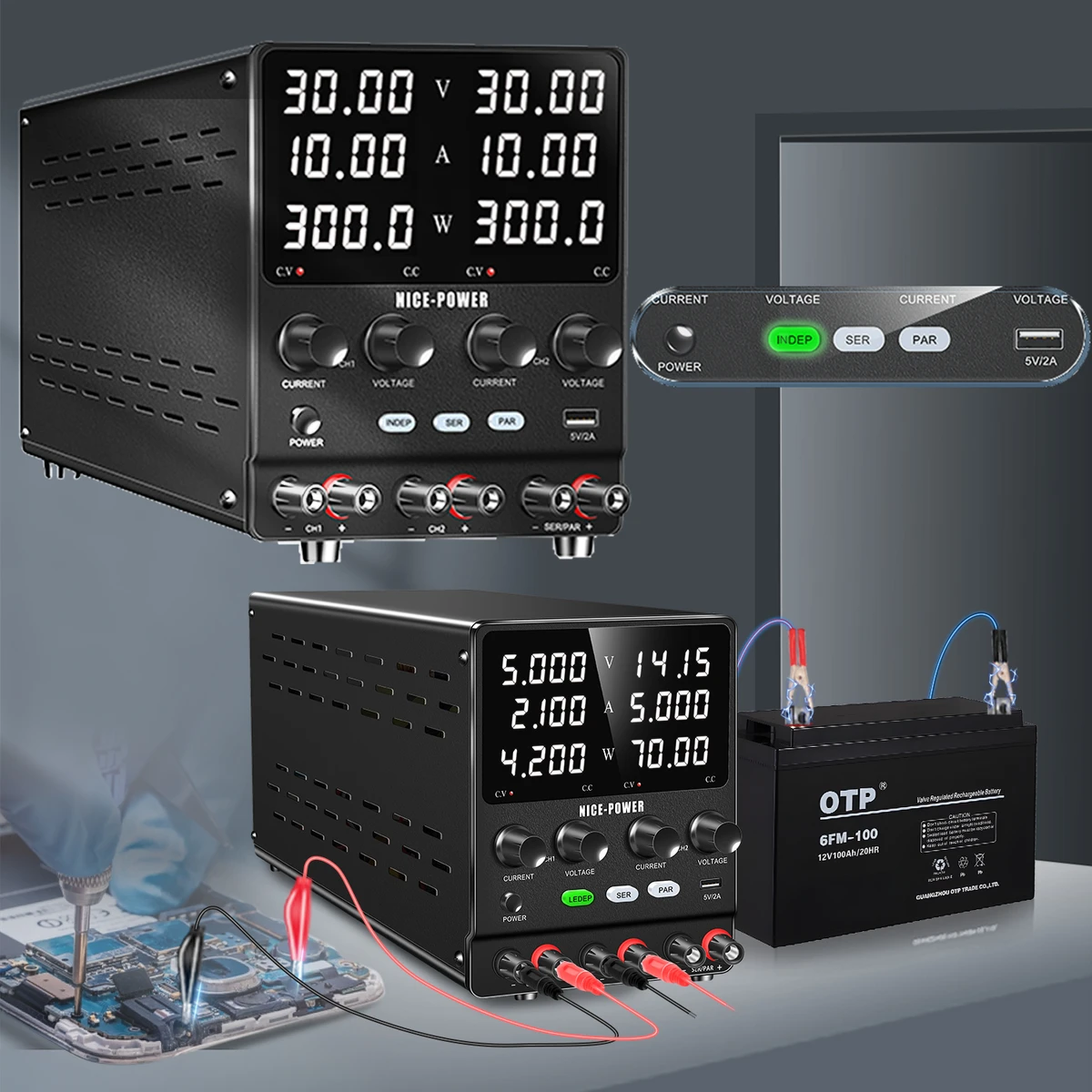 Alimentation double de laboratoire 30 V 10 A, réglable, 3 canaux (60 V, 120 V, 240 V), alimentation numérique de bureau