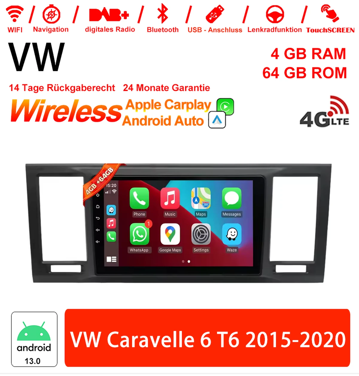 9 inch Android 13.0 car radio / multimedia 4GB RAM 64GB ROM for VW VW Caravelle 6 T6 2015-2020