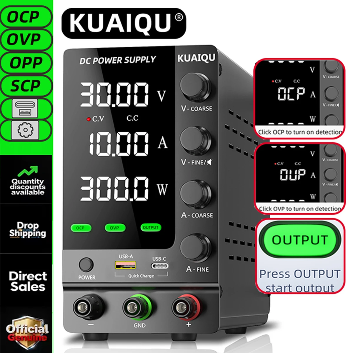 Alimentation CC 30 V 10 A améliorée pour automate programmable PLC-C3010 avec interrupteur de sortie OCP/OVP et réglage par encodeur