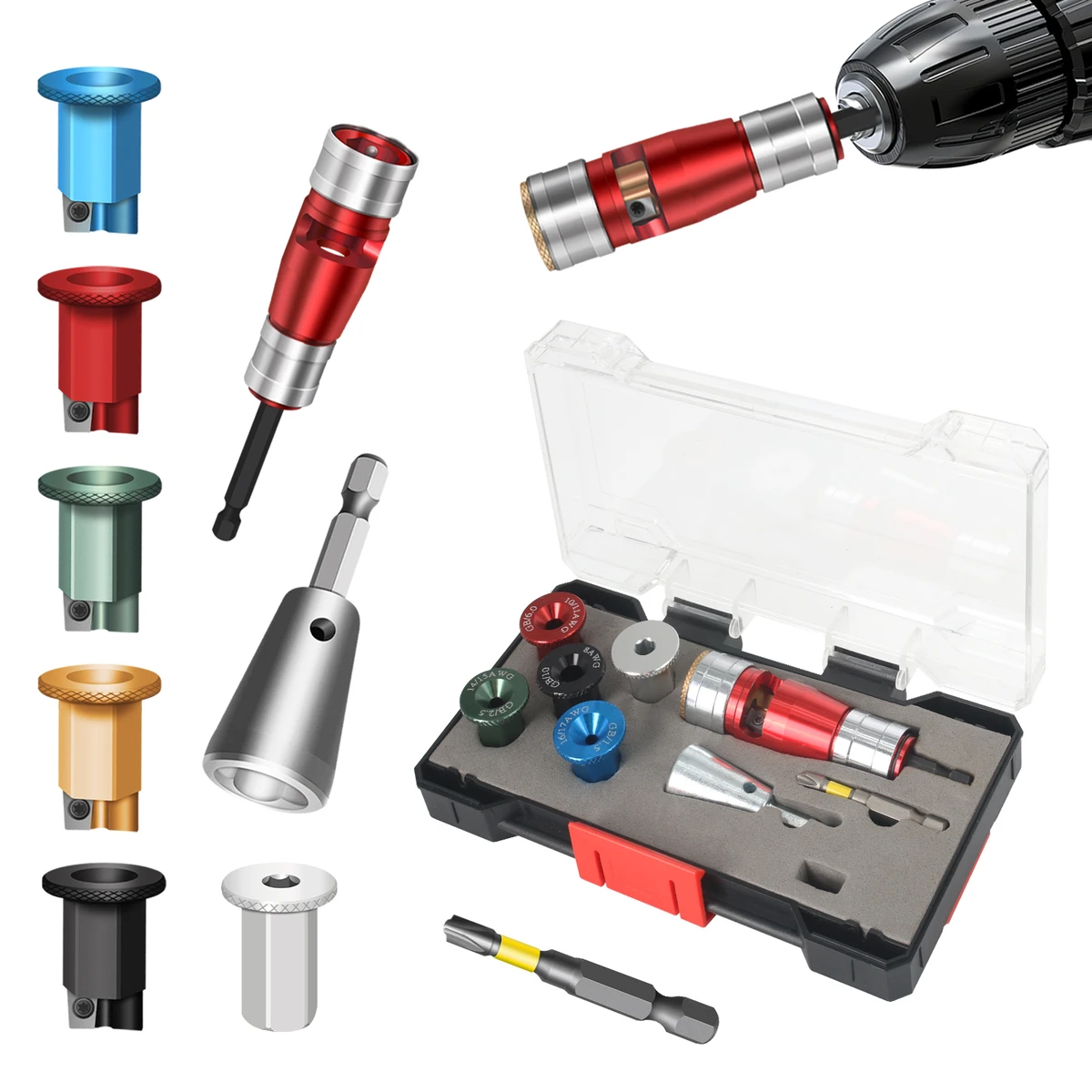 Pince à dénuder pour perceuse électrique, adaptée aux câbles de calibre 6/8/10/12/14 AWG, compatible avec les câbles rigides et souples.