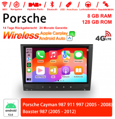 8 Inch Android 13.0 4G LTE Car Radio / Multimedia 8GB RAM 128GB ROM For Porsche Cayman 987 911 997 Boxster 987  Built-in Carplay / Android Auto