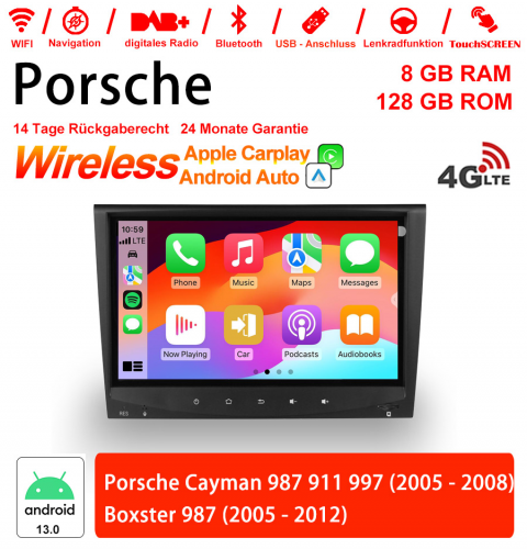 8 Zoll Android 13.0 4G LTE Autoradio/Multimedia 8GB RAM 128GB ROM Für Porsche Cayman 987 911 997 Boxster 987 Built-in Carplay / Android Auto