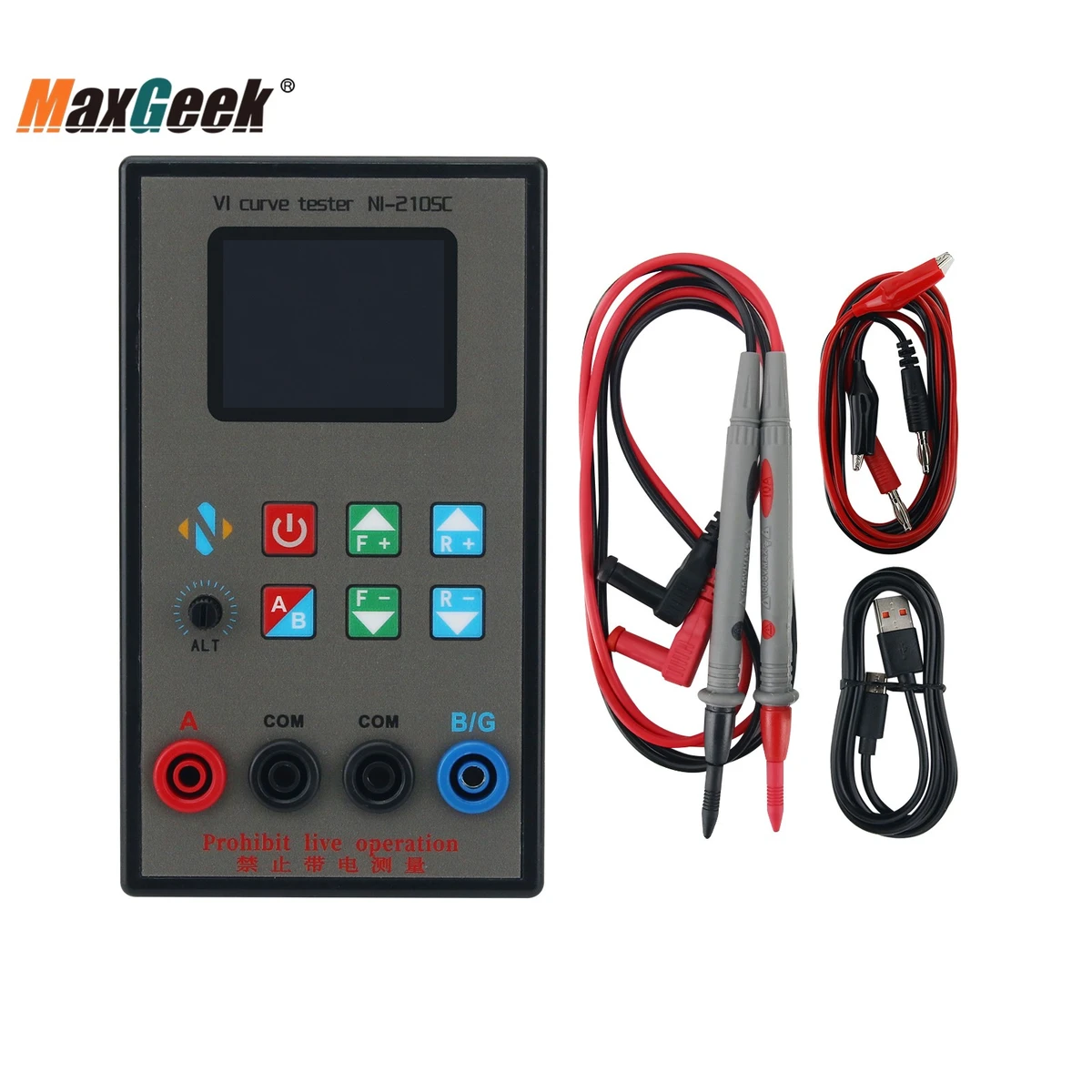 Testeur de courbe VI portable à deux canaux Maxgeek NI-210SC, fréquences réglables sur 18 niveaux avec écran TFT de 2 pouces