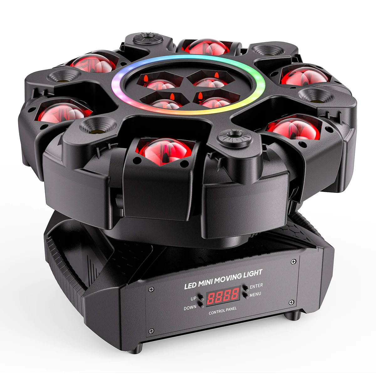 Projecteur asservi RGBW 6 bras 150 W avec effet halo, éclairage de scène, DMX512, effet flash nid d'abeille pour soirées DJ
