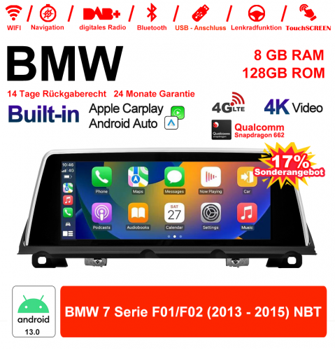 10.25 inch Qualcomm Snapdragon 662 8 Core Android 13.0 4G LTE Car Radio / Multimedia USB WiFi Carplay For BMW 7 Series F01 / F02 (2013-2015) NBT